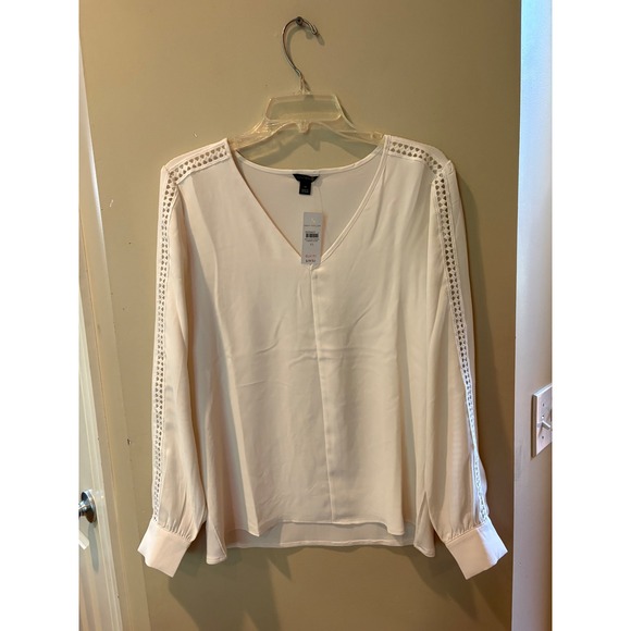 Ann Taylor Tops - Ann Taylor Womens Cream V-Neck Blouse Crochet Trim Long Sleeve XS NEW 39284211